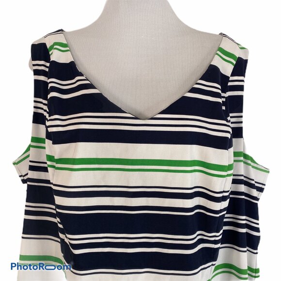 Dressbarn A Line Dress Womens 22 Striped V Neck Sleeveless White Black Green - Picture 2 of 7